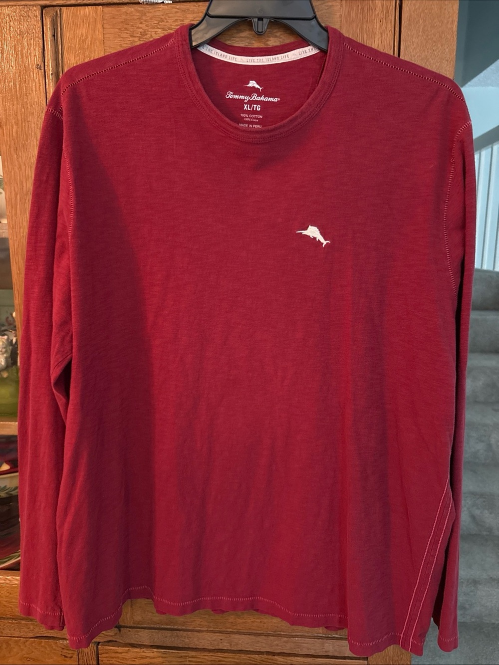 Tommy Bahama Men's Long-Sleeve Crewneck Shirt - Red Christmas Theme
